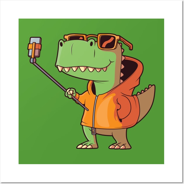 T-Rex Selfie Cartoon Wall Art by SLAG_Creative